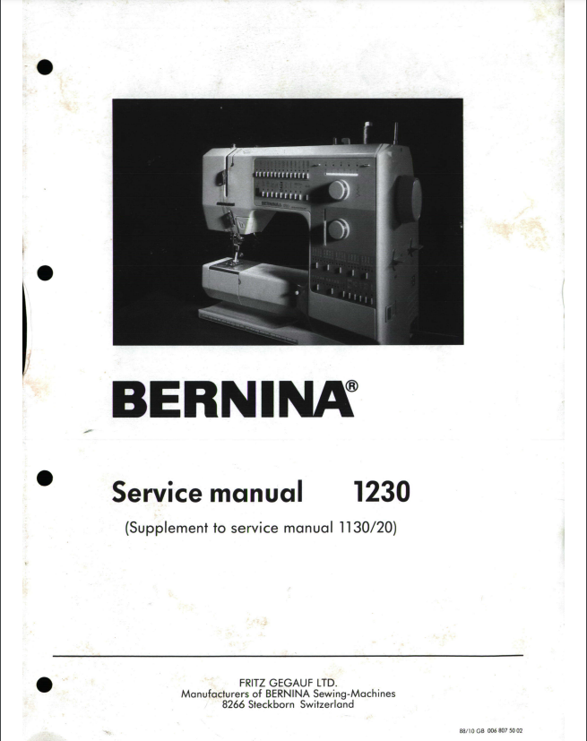 Bernina Service Manuals - 1120, 1130 and 1230