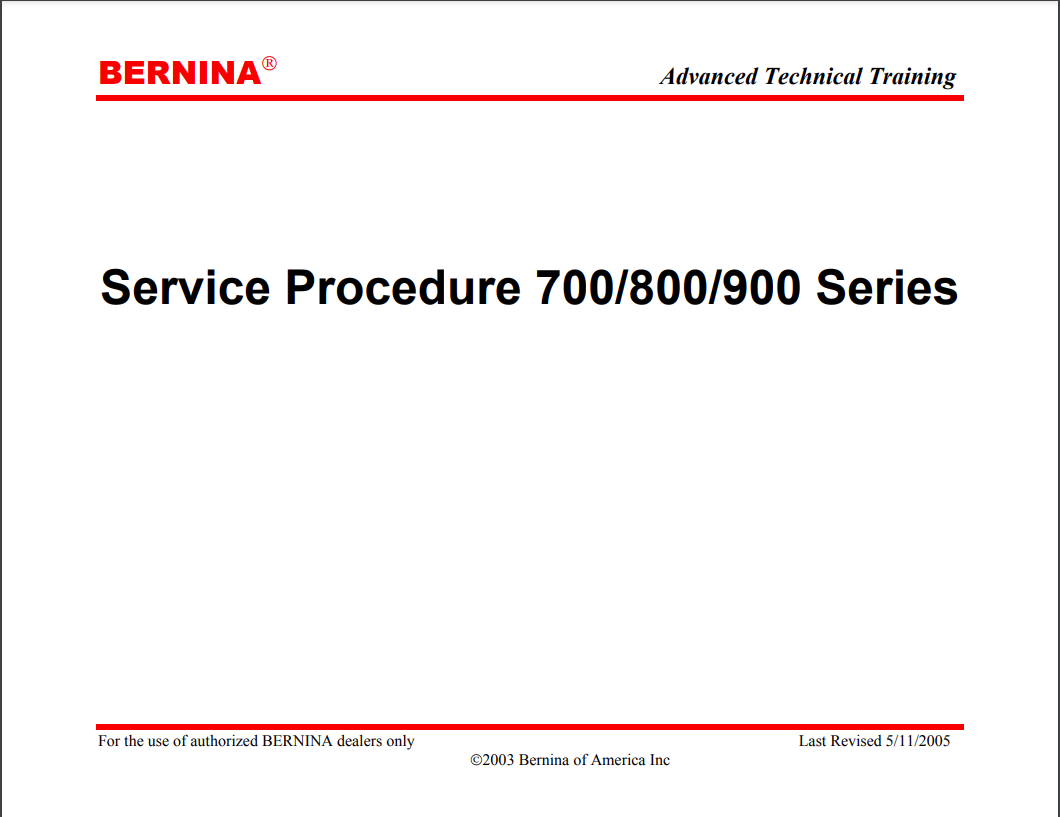 Bernina Service Manuals - 700, 800, 900