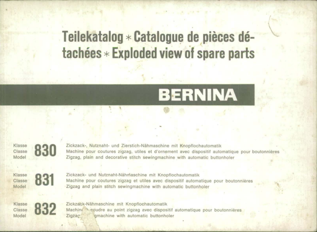 Bernina Parts Manual - 830, 831, 832