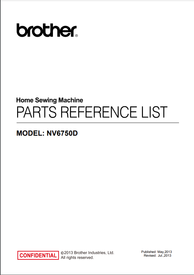 Brother Parts Manual - NV6700D and NV6750D