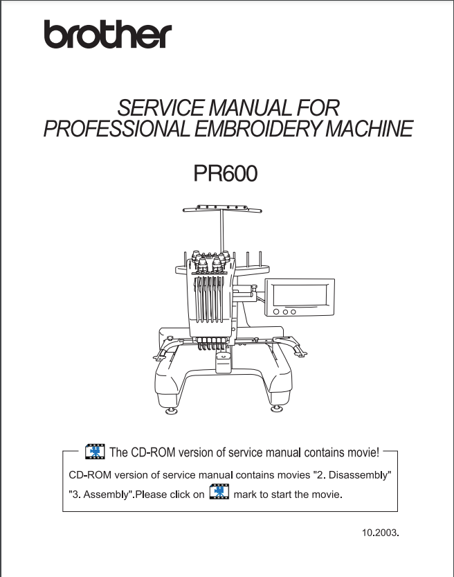 Brother Parts, Service and parts Accessories Manuals - PR600 Multi Needle Embroidery Machine