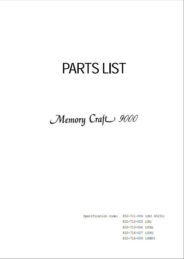 Janome Parts and Service Manuals - MC9000