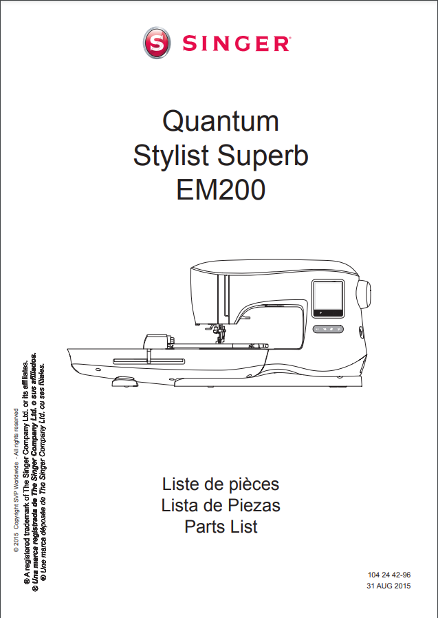 Singer Parts Manual - Quantum Stylist EM200