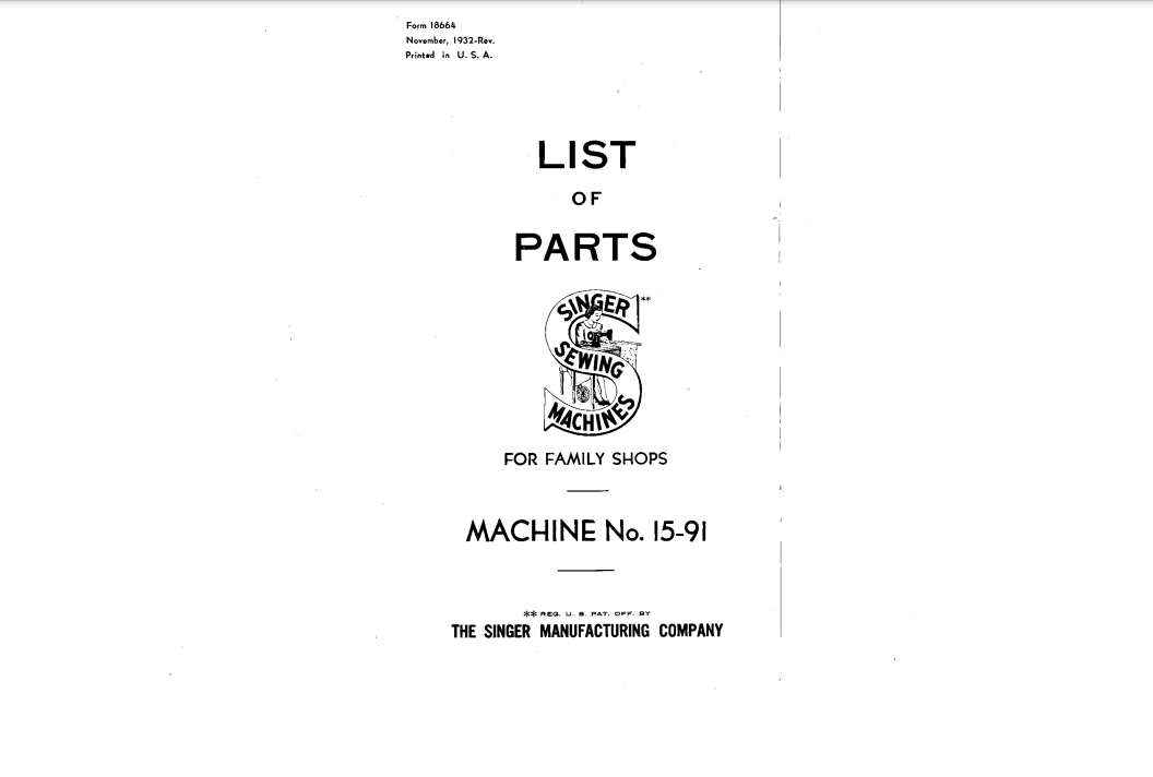 Singer Parts and Service Manuals - 15-88, 15-89, 15-90 and 15-91