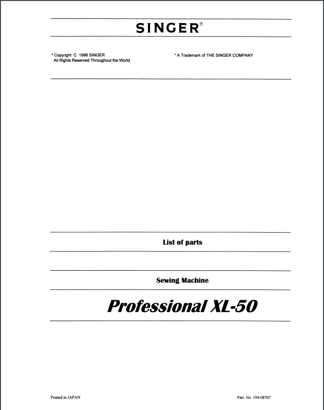 Singer Parts Manual - Professional XL50