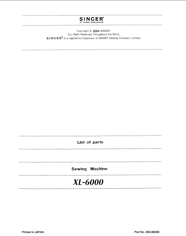 Singer Parts Manual - XL6000