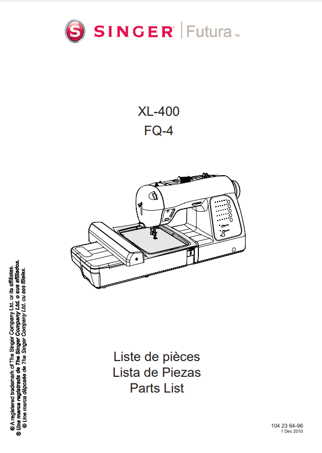 Singer Futura Parts Manual - XL400 and FQ4