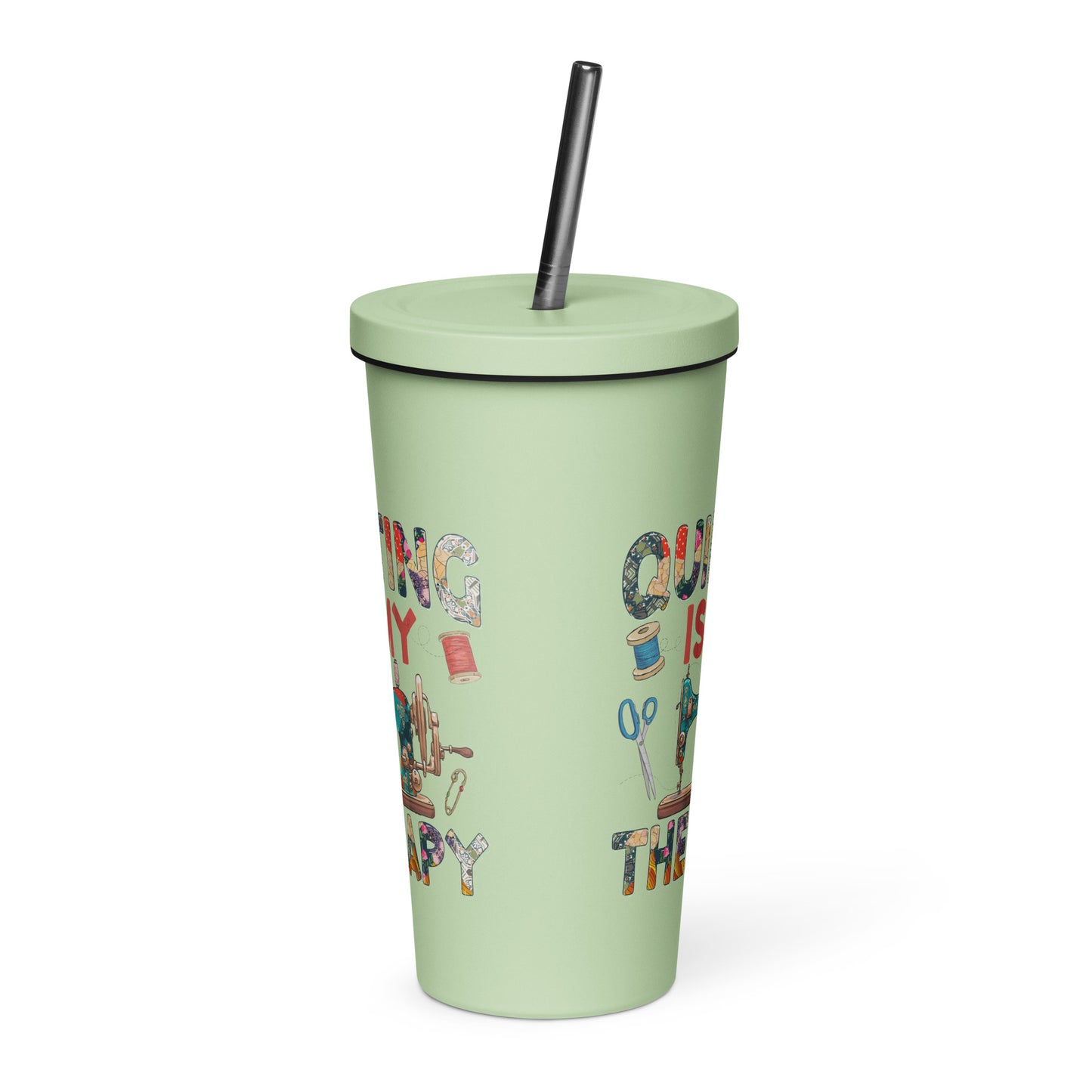 Quilting is My Therapy Insulated tumbler with a straw