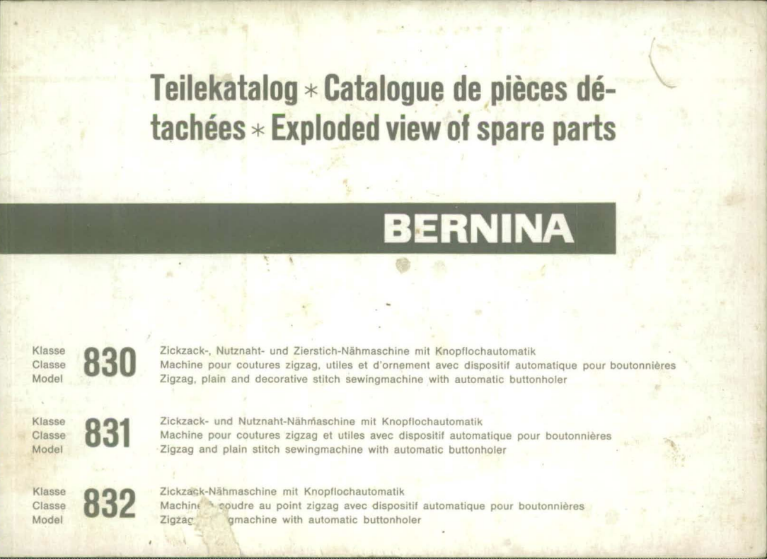 Bernina  Parts  Manual - 830, 831, 832