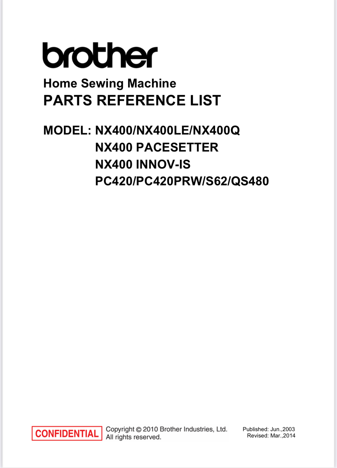 Brother Parts and Service Manuals - NX 400