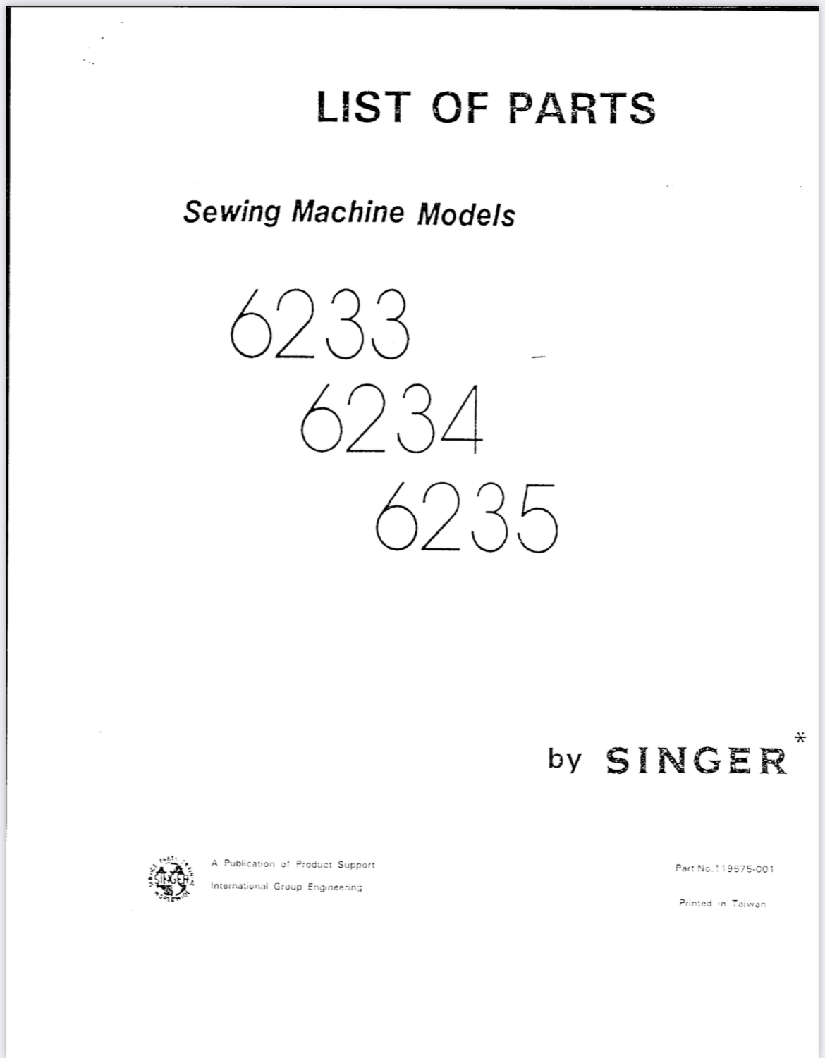 Singer Parts andService Manual - 6233, 6234 and 6235