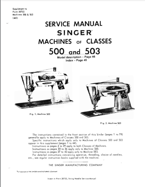 Singer Parts and Service Manual - 500 and 503 – Sewing Machine Tips and ...