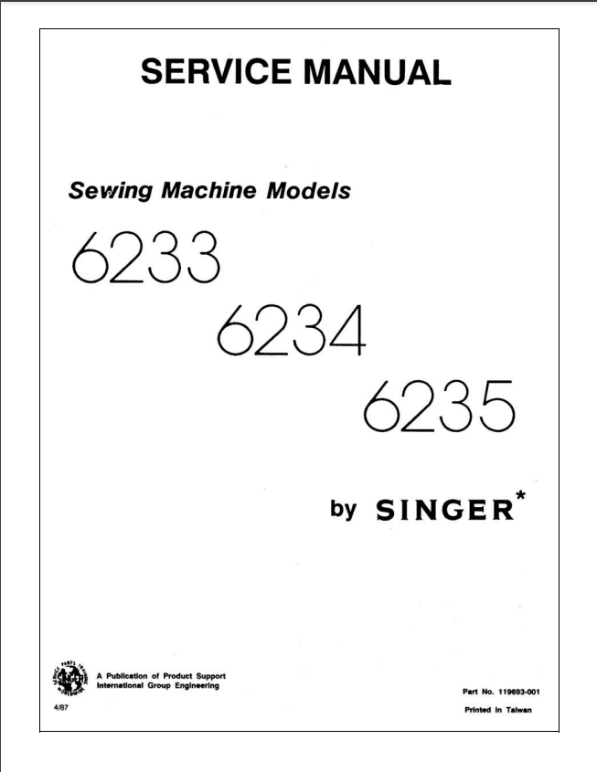 Singer Parts andService Manual - 6233, 6234 and 6235 – Sewing Machine ...